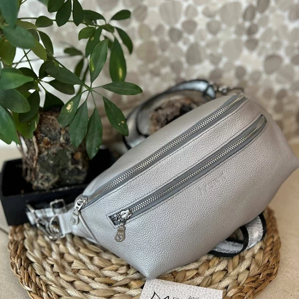 Sac BANANE gris métallisé