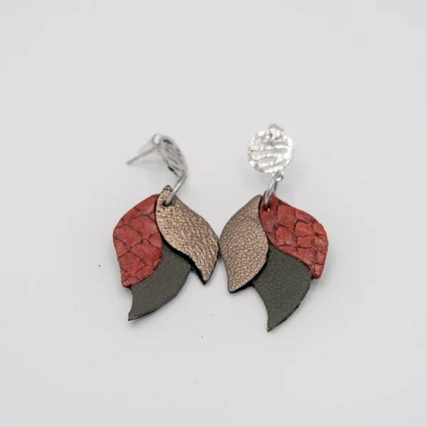 Boucles d’oreilles CANOPÉE kaki, vieil or & brique
