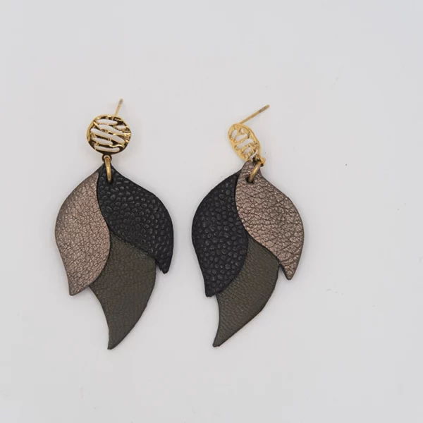 Boucles d'oreilles CANOPÉE XL kaki, noir & vieil or