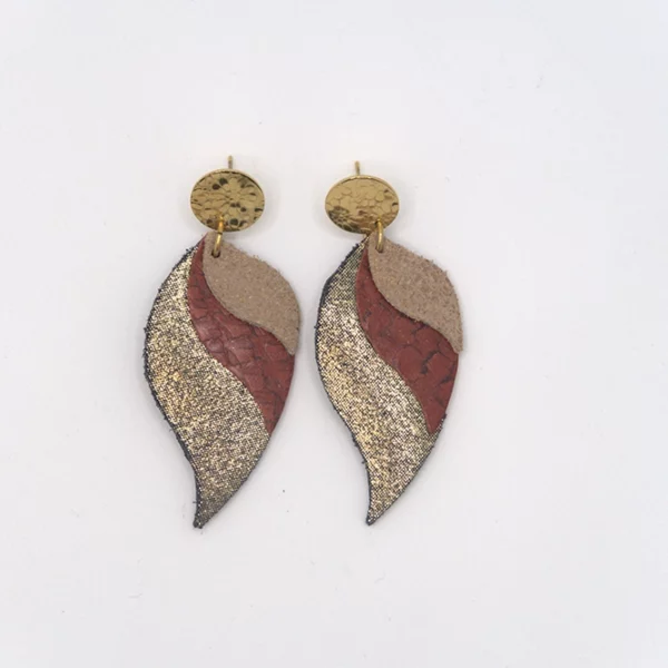 Boucles d'oreilles PLUMES noir pailleté, brique & beige